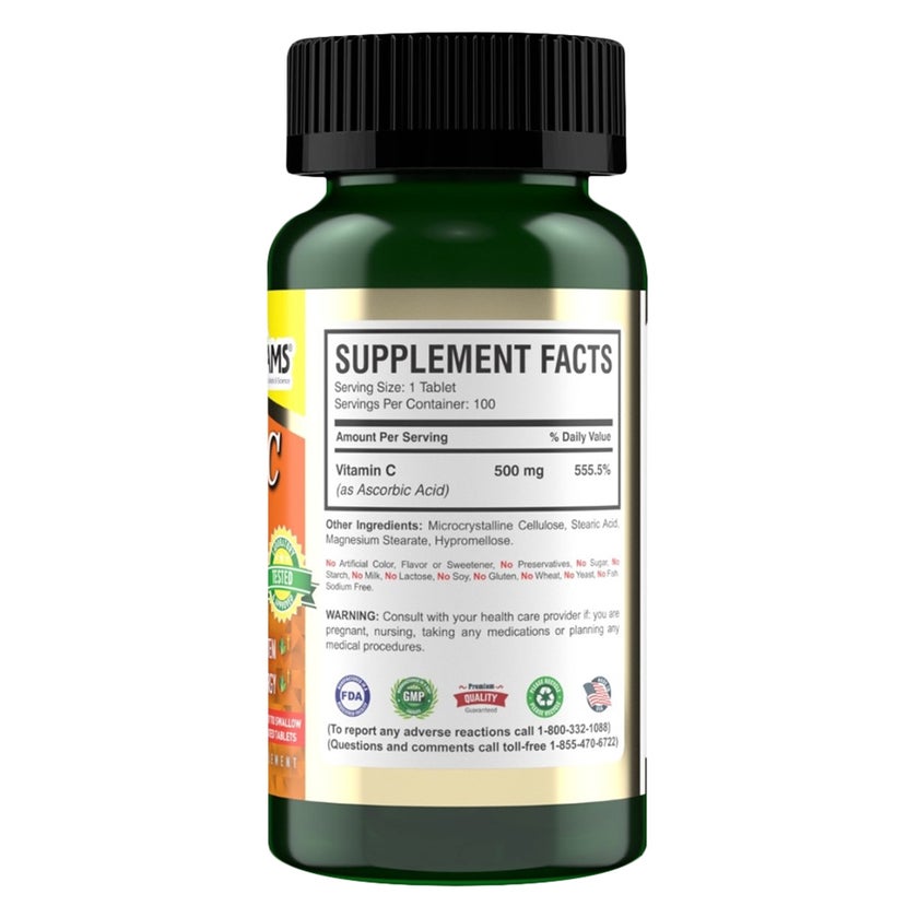 AMS Rapid-C 500mg Vitamin-C Tablets, Immunity & Energy - 100 Tablets