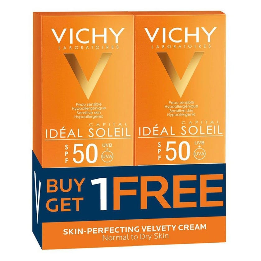 Vichy Ideal Soleil SPF50 Velvety Cream For Normal to Dry Sensitive Skin, 50ml 1+1 PROMO PACK