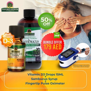 Nature's Answer Vit D3 + Nature's Answer Sambucus Syrup + Fingertip Pulse Oximeter (Bundle Pack)
