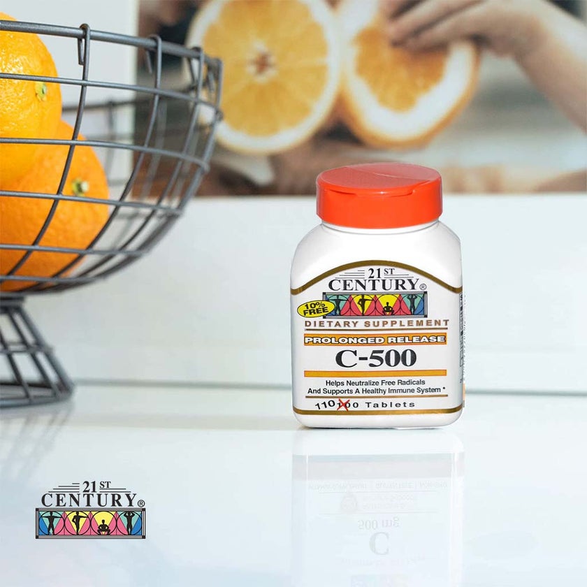 21st Century Vitamin C 500mg Prolonged Release Tablets For Antioxidant & Immunity Support, Pack of 110's