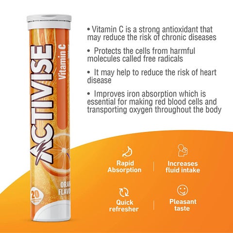 Activise Vitamin-C 1000mg Effervescent Tablets, Orange Flavor - 20 Tablets x 2