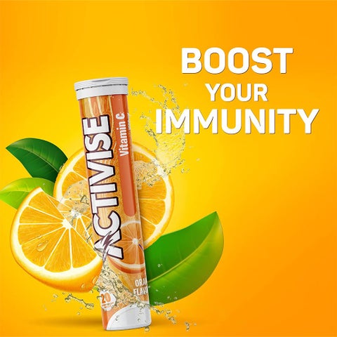 Activise Vitamin-C 1000mg Effervescent Tablets, Orange Flavor - 20 Tablets x 2