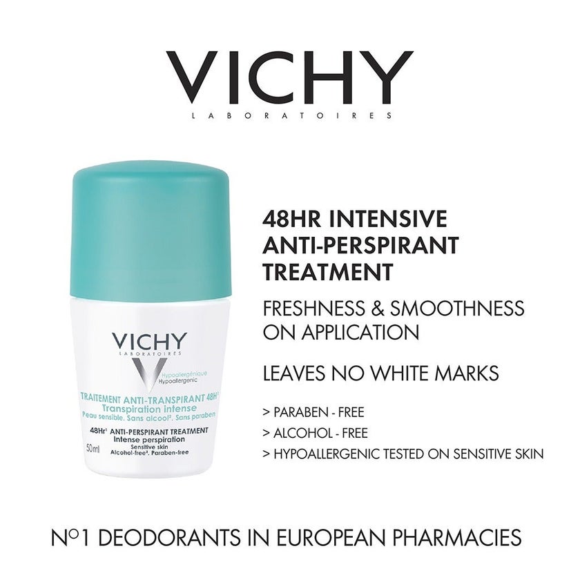 Vichy 48H Anti-Perspirant Roll-On 50ml, Promo Pack of 2's
