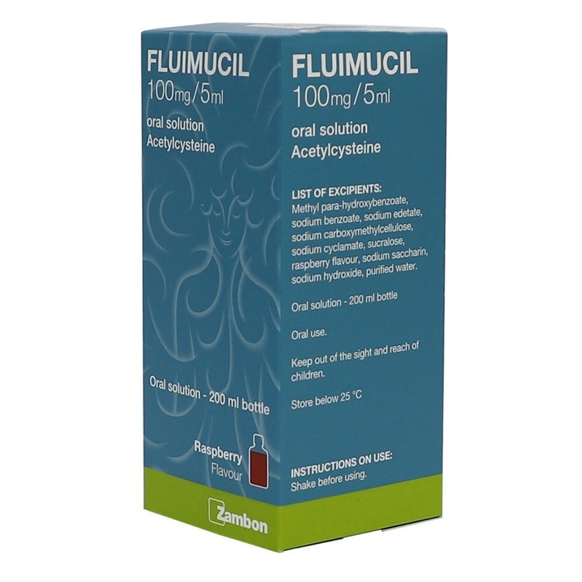 Fluimucil 100mg/5ml Oral Solution Raspberry Flavor 200ml