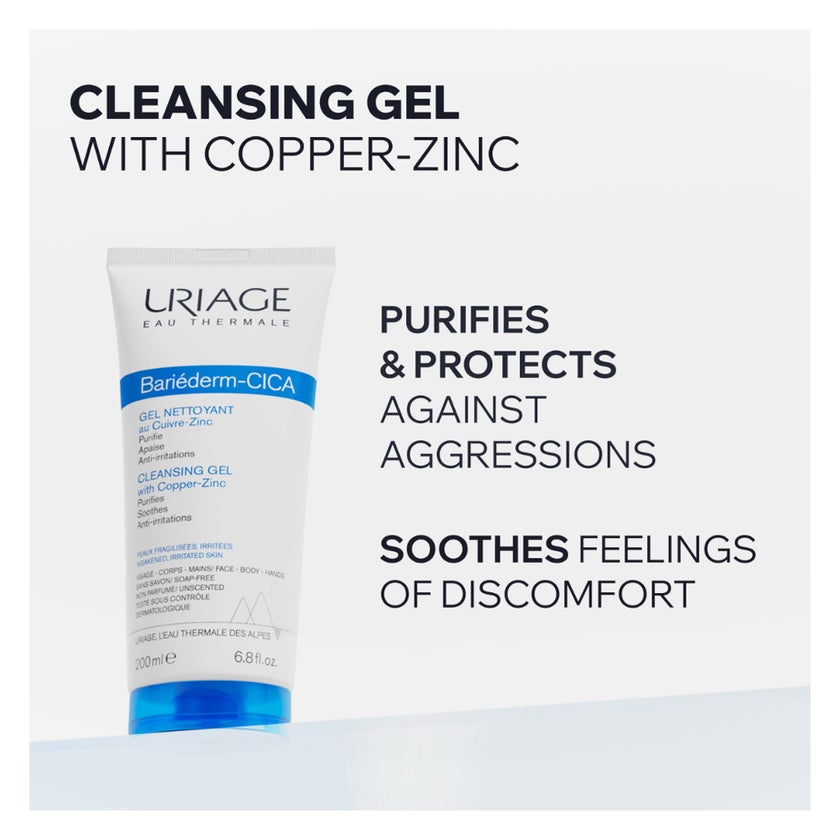 Uriage Bariederm-CICA Cleansing Gel, Copper & Zinc - 200ml