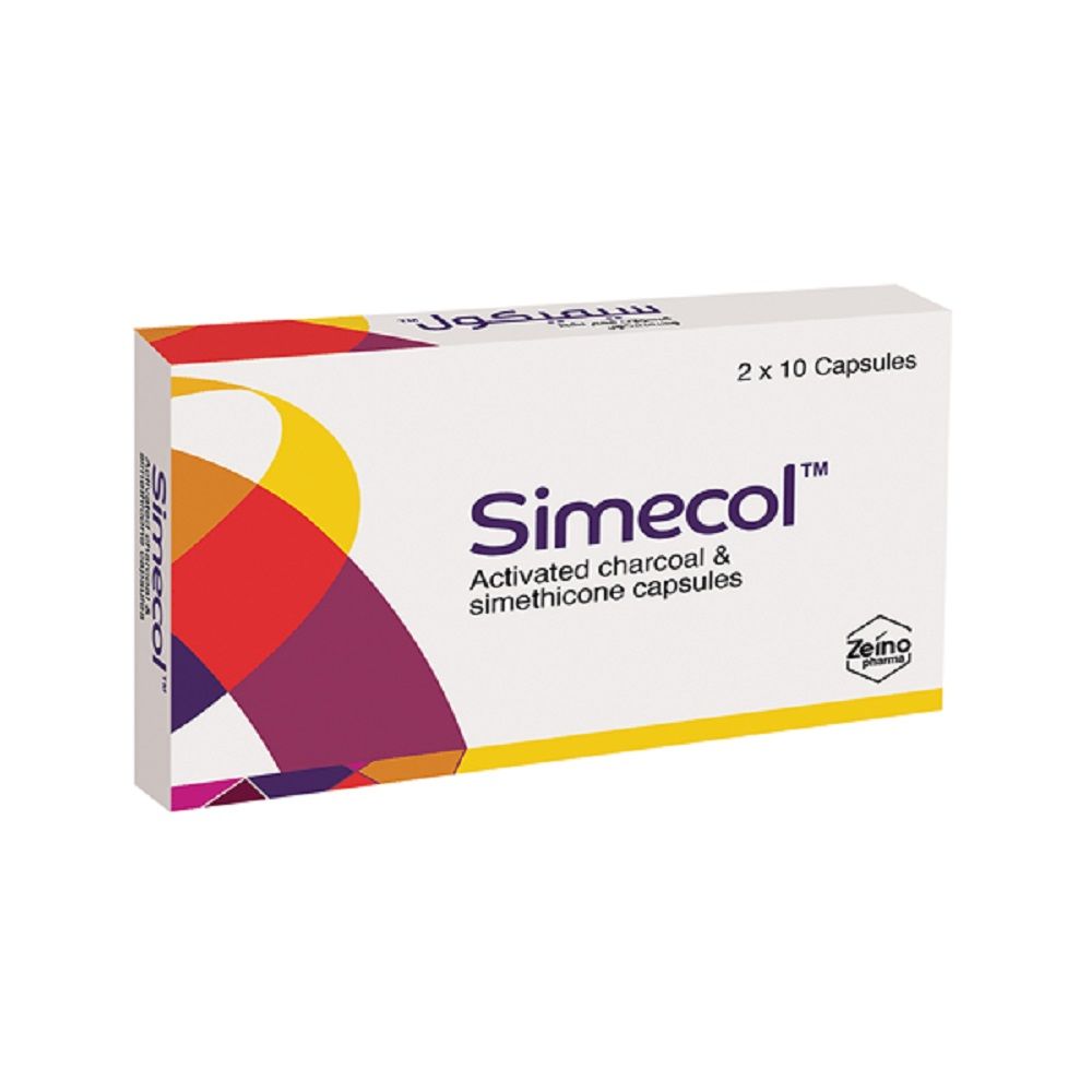 Simecol Activated Charcoal & Simethicone Capsules, Pack of 20's - myAster