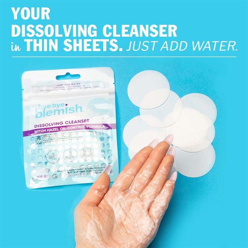 Bye Bye Blemish Dissolving Cleanser Sheets, Pack of 50's