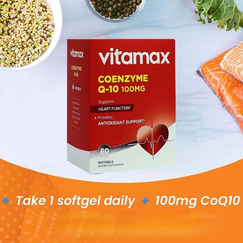 Vitamax Coenzyme Q10 100mg Softgels For Heart & Antioxidant Support, Pack of 60's