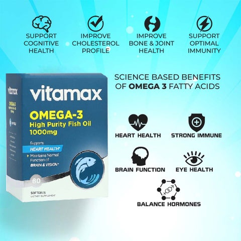 Vitamax Omega 3 1000mg Fish Oil Softgels, Pack of 60's