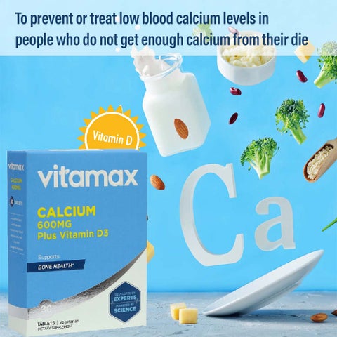 Vitamax Calcium 600mg + Vitamin-D3 400IU Tablets For Bone Health, Pack of 30's