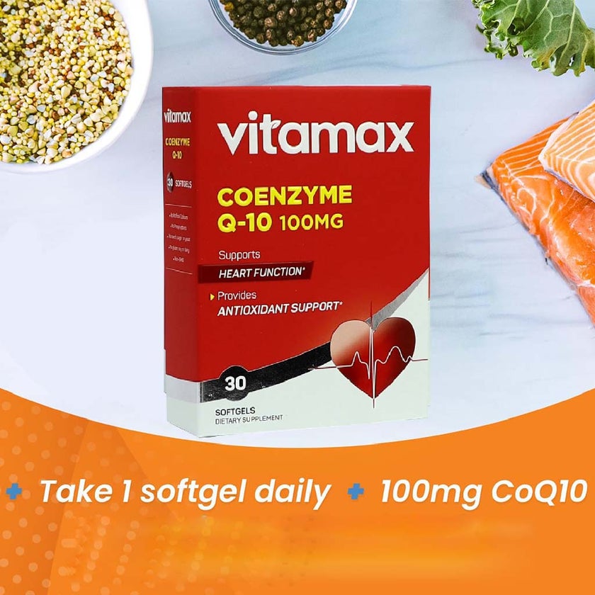 Vitamax Coenzyme Q10 100mg Softgels For Heart & Antioxidant Support, Pack of 30's