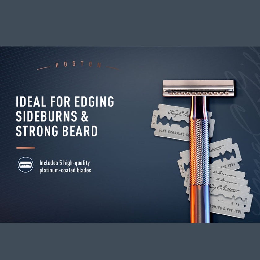 King C. Gillette Men’s Double Edge Safety Razor With Classic Inspired Chrome Plated Handle + Gillette’s Best Platinum Coated Double Edge Blades, Pack of 1 Handle + 5 Blades