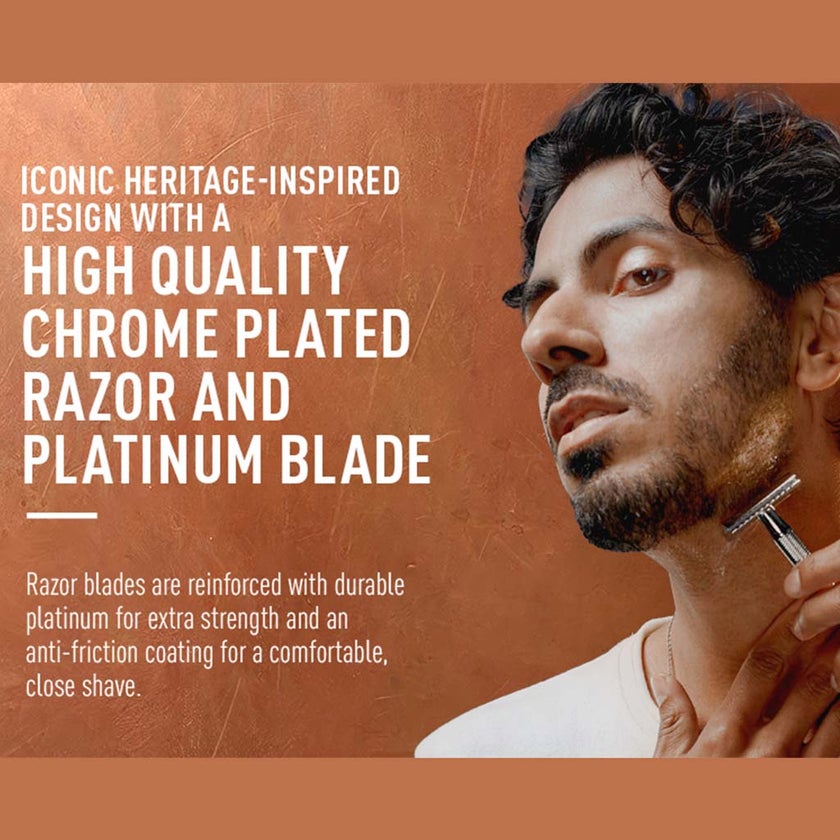 King C. Gillette Men’s Double Edge Safety Razor With Classic Inspired Chrome Plated Handle + Gillette’s Best Platinum Coated Double Edge Blades, Pack of 1 Handle + 5 Blades