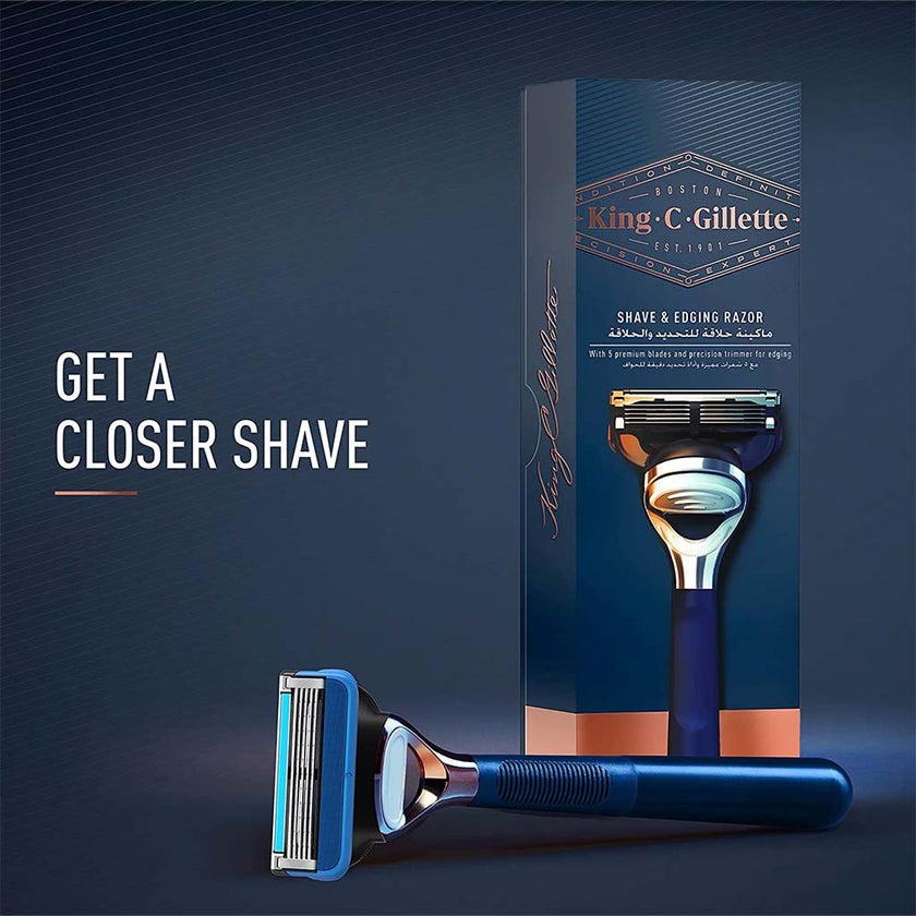 King C. Gillette Men's Shave & Edging Razor With 5 Built In Premium Blades & Precision Trimmer
