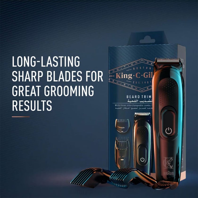 King C. Gillette Cordless Men’s Beard Trimmer Kit With Lifetime Sharp Blades & 3 Interchangeable Combs