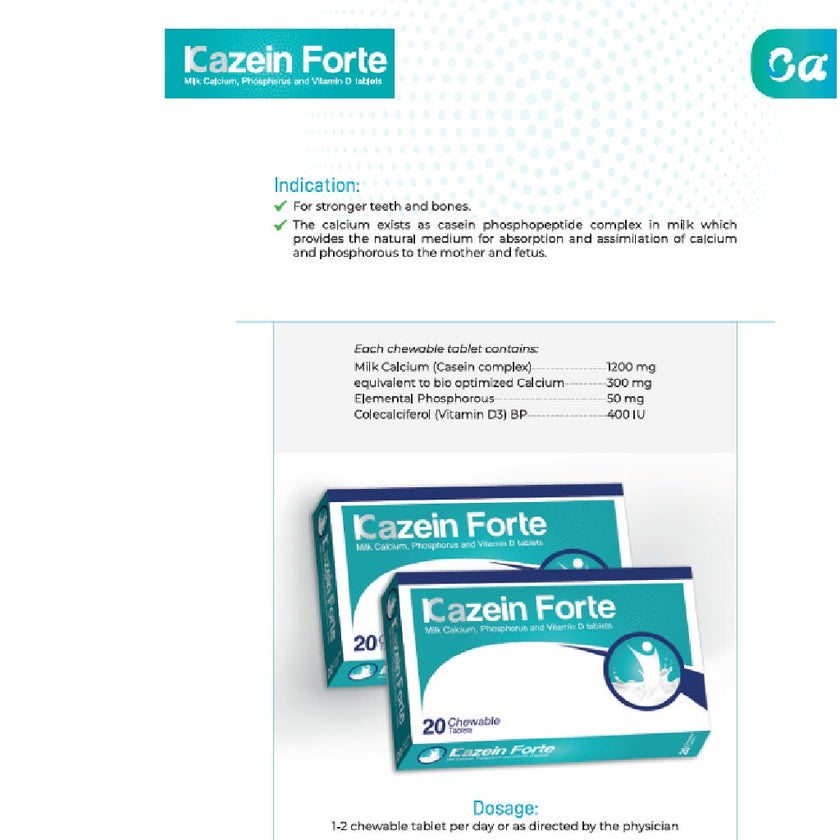 Kazein Forte Milk Calcium Chewable Tablets, Pack of 20's