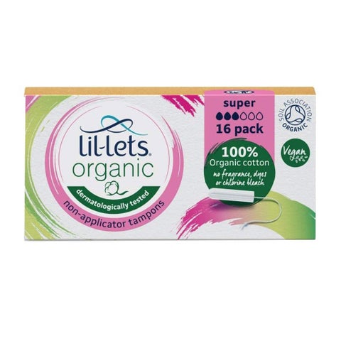 Lil-lets Organic Cotton Non-Applicator Tampons Super Pack, Pack of 16's