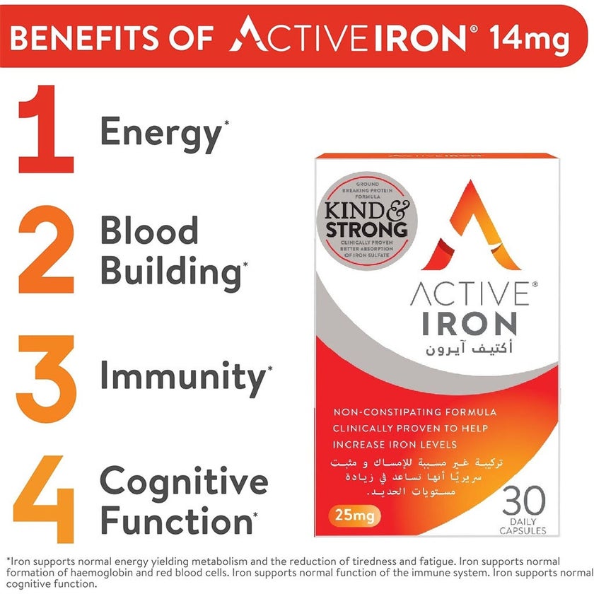 Active Iron 25mg Hard Gelatin Capsules, Pack of 30's