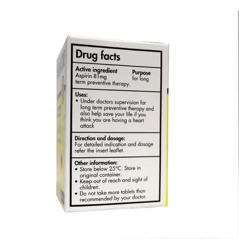 Zeino Pharma Asa-Kor Aspirin 81mg Enteric Coated Tablets, Pack of 30's