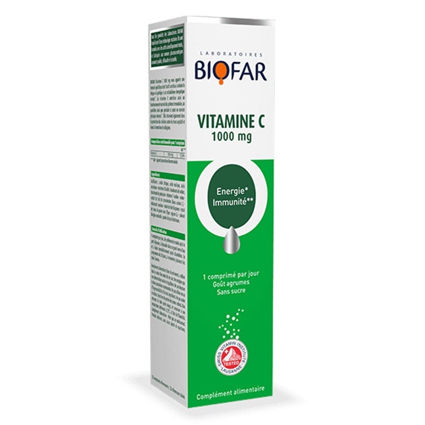 Biofar Vital Vitamin C 1000mg Effervescent Tablets For energy and Immunity, Citrus Flavor, Pack of 20's