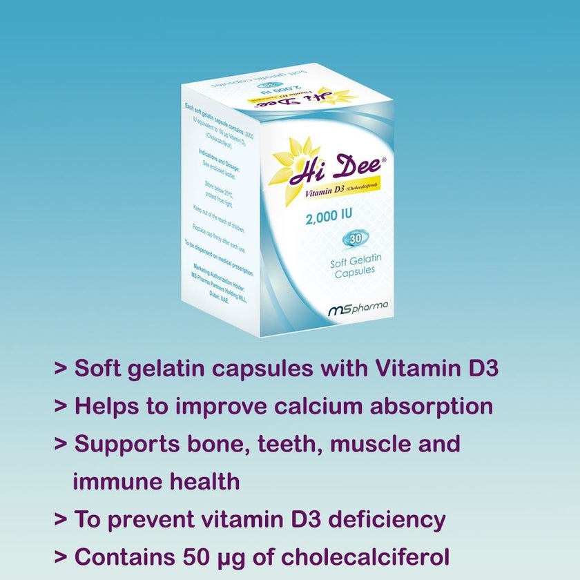 Hi Dee Vitamin D3 2000IU Soft Gelatin Capsules, Pack of 30's