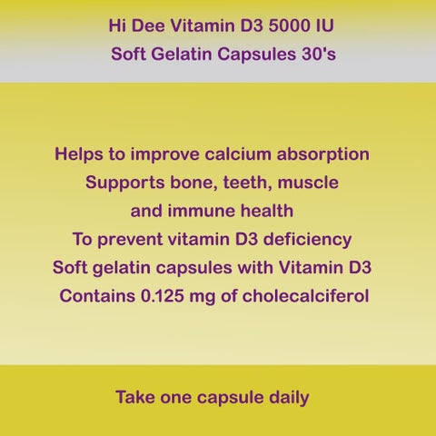 Hi Dee Vitamin D3 5000IU - 30 Softgels