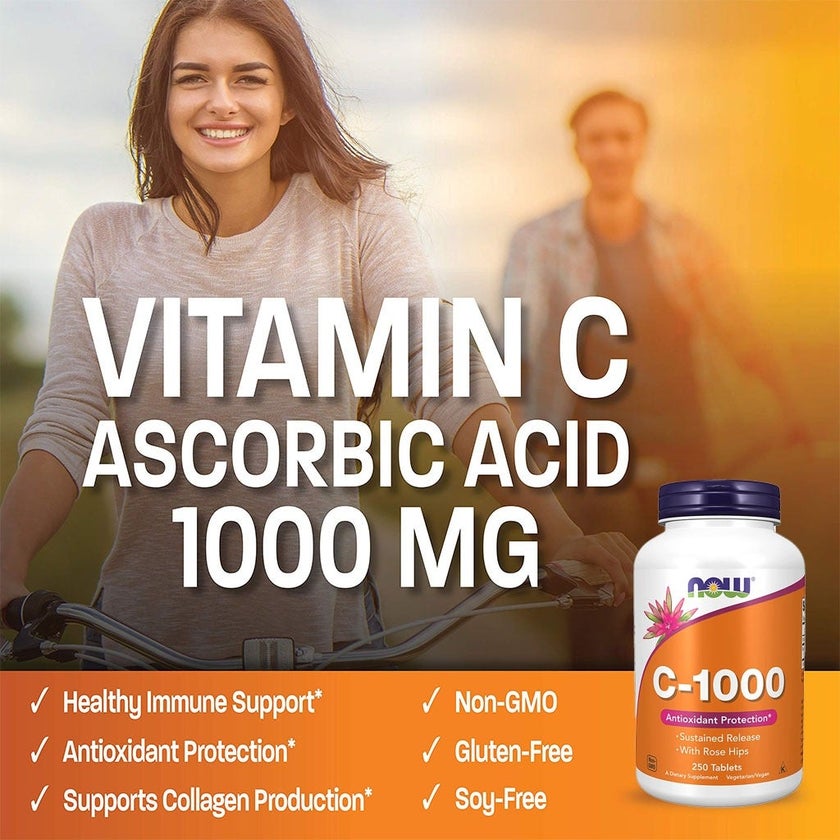 Now Vitamin C 1000mg Sustained Release Tablets With Rose Hips For Antioxidant Protection & Immune Support, Pack of 250's