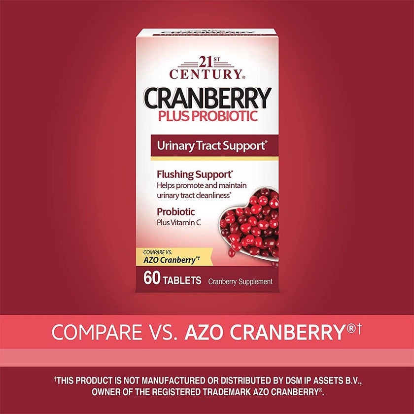 21st Century Cranberry Plus Probiotic Tablets For Urinary Tract Support, Pack of 60's