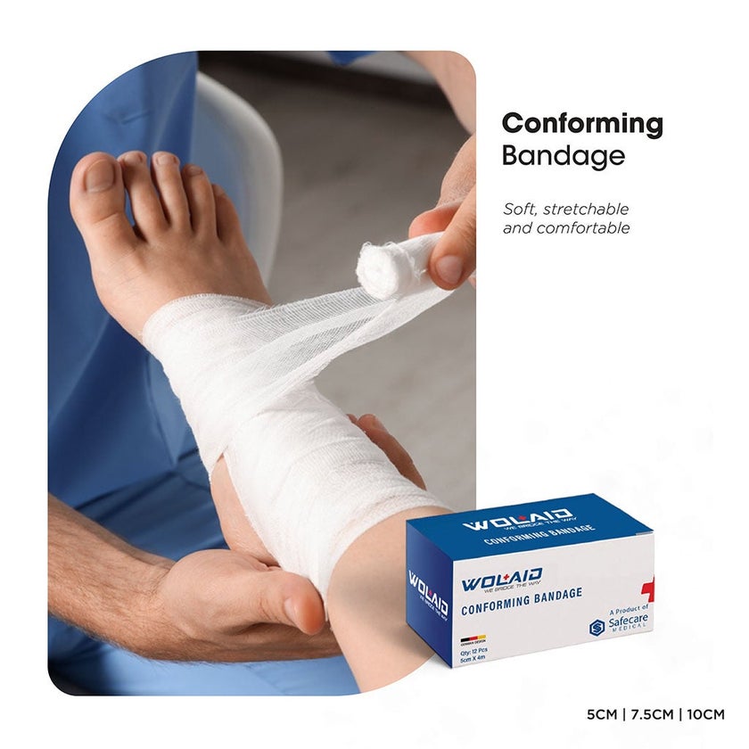 Wolaid Wound Dressing Conforming Bandage 10cm*4m, Pack of 12’s