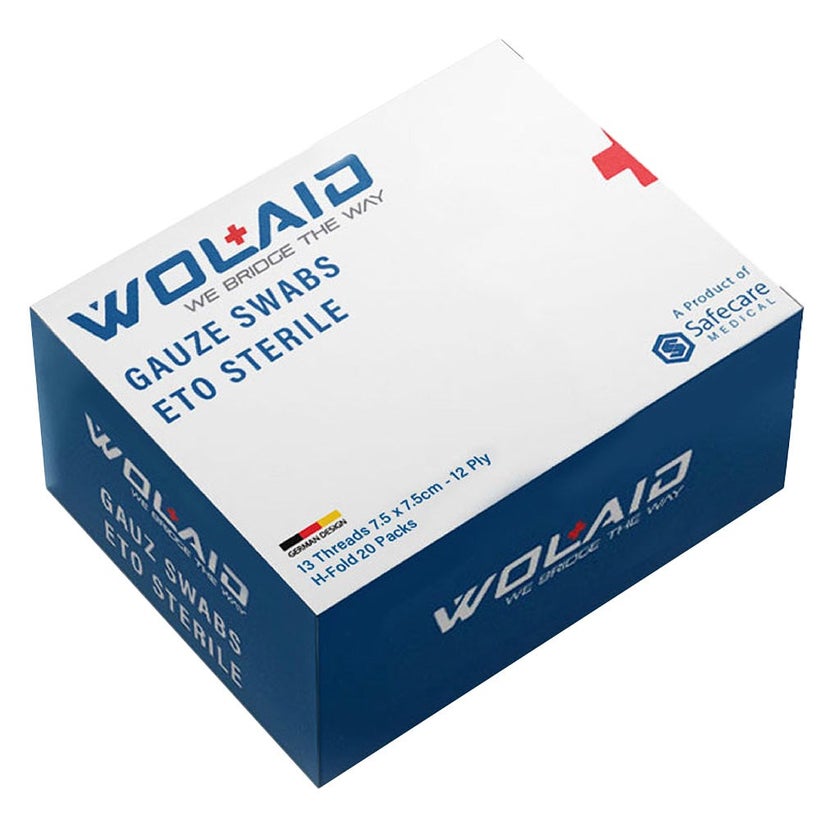 Wolaid ETO Sterile Gauze Swabs 7.5*7.5cm, 12 Ply, Pack of 20*5
