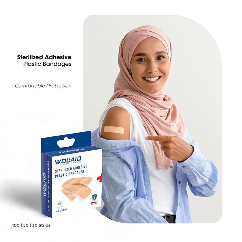 Wolaid Sterilized Adhesive Plastic Bandages 19*75mm, Pack of 100’s