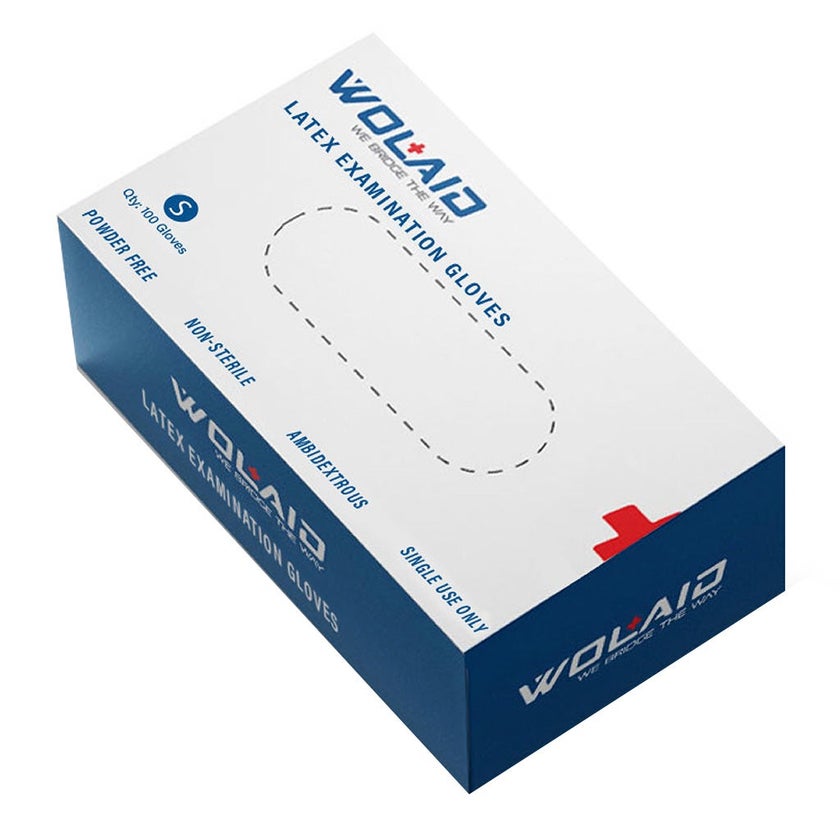 Wolaid Latex Examination Powder Free Hand Gloves Small Size, Pack of 100’s