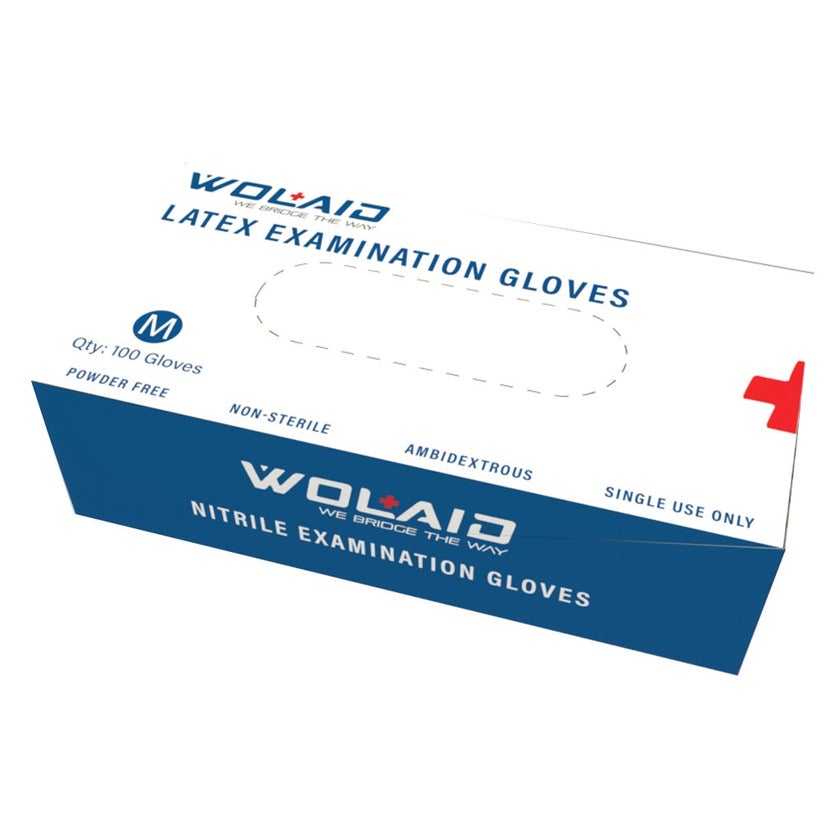 Wolaid Latex Examination Powder Free Hand Gloves Medium Size, Pack of 100’s
