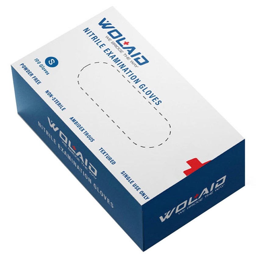 Wolaid Nitrile Examination Powder Free Hand Gloves Small Size, Pack of 100’s 