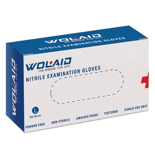 Wolaid Nitrile Examination Powder Free Hand Gloves Large Size, Pack of 100’s 