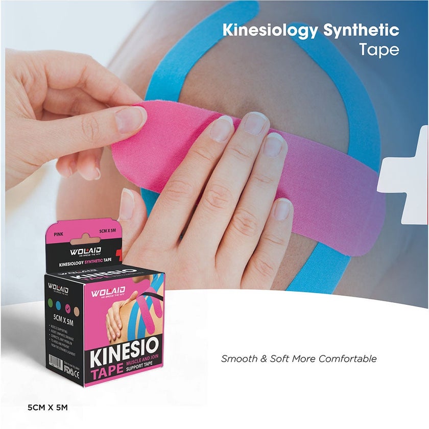 Wolaid Kinesiology Synthetic Tape 5cm For Muscle & Joint Support - Assorted Color, Pack of 1’s 
