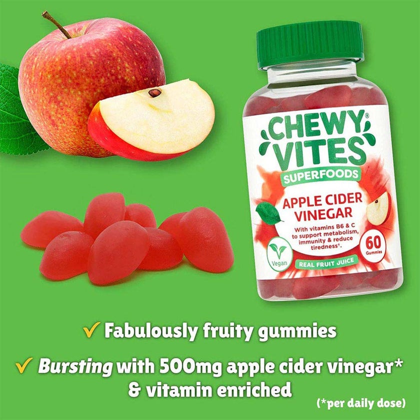 Chewy Vites Superfoods Apple Cider Vinegar Adult Gummies, Value Pack of 2 x 60’s 