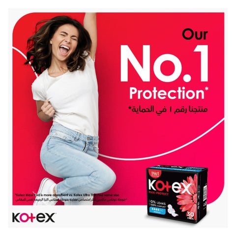 Kotex Maxi Protect Thick Pads With Wings, Normal Size, Pack of 30's