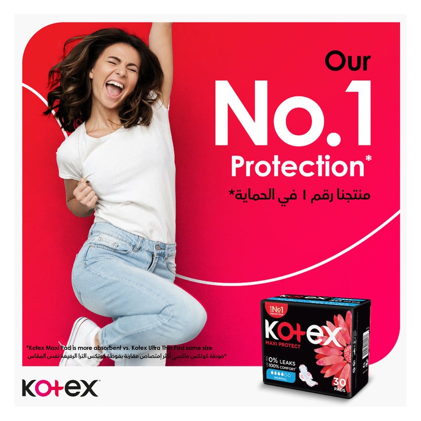 Kotex Maxi Protect Thick Pads With Wings, Normal Size, Pack of 30's