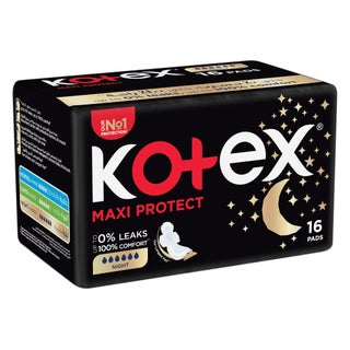 Kotex Maxi Protect Thick Sanitary Pads With Wings For Overnight Protection, Pack of 16's