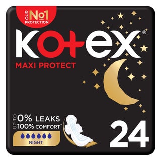 Kotex Maxi Protect Thick Sanitary Pads With Wings For Overnight Protection, Pack of 24's