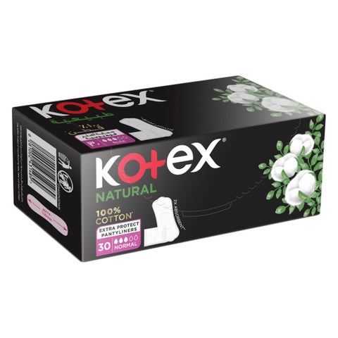 Kotex Natural Panty Liners Made Of 100% Cotton For Extra Protection, Normal Size, Pack of 30's
