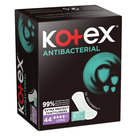 Kotex Antibacterial Daily Panty Liners For 99% Protection from Bacteria, Long Size, Pack of 44's