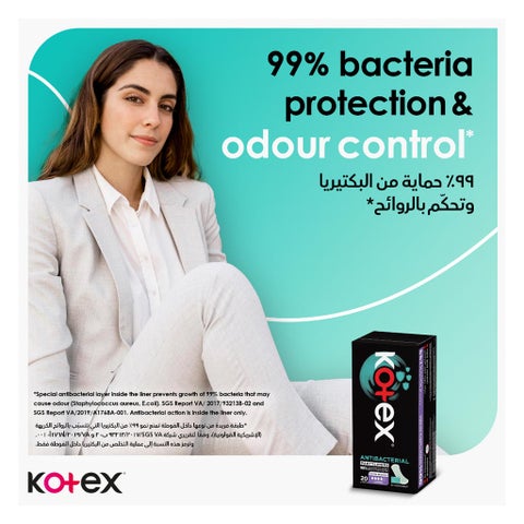 Kotex Antibacterial Daily Panty Liners For 99% Protection from Bacteria, Long Size, Pack of 44's