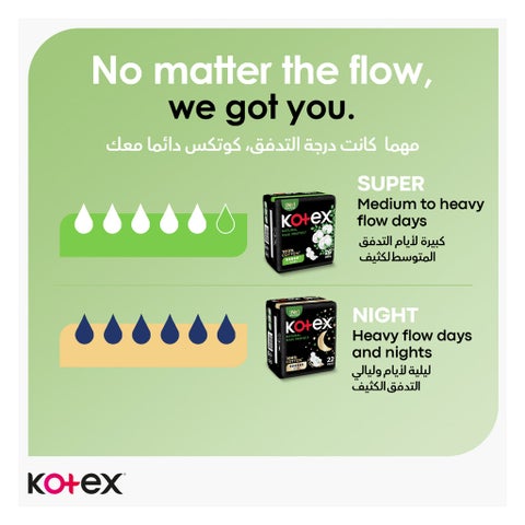 Kotex Natural Maxi Protect Thick 100% Cotton Pad With Wings, Super Size, Pack of 26's
