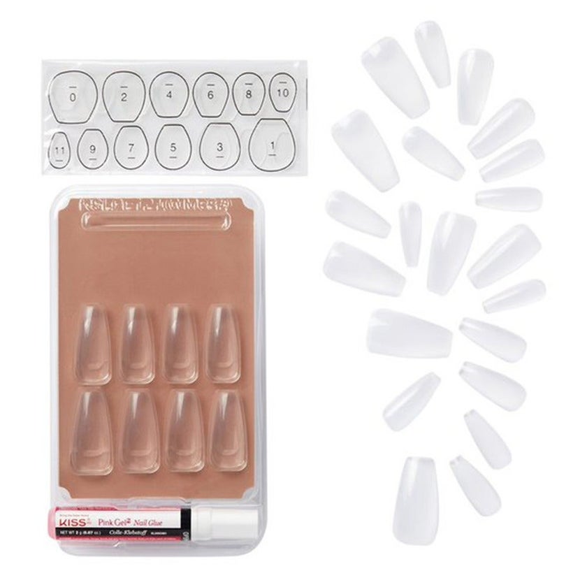 Kiss Salon Acrylic Natural Long Nails, Pack of 28's - KSAN06