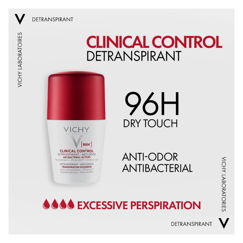 Vichy 96 Hour Clinical Control Dry Touch Anti-Odour Deodorant Roll-On For Women 50ml