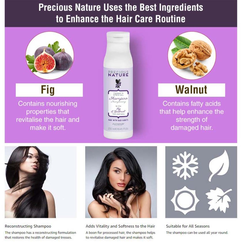 Alfaparf Milano Precious Nature Restructuring Shampoo With Fig & Walnut For Hair With Bad Habits 250ml