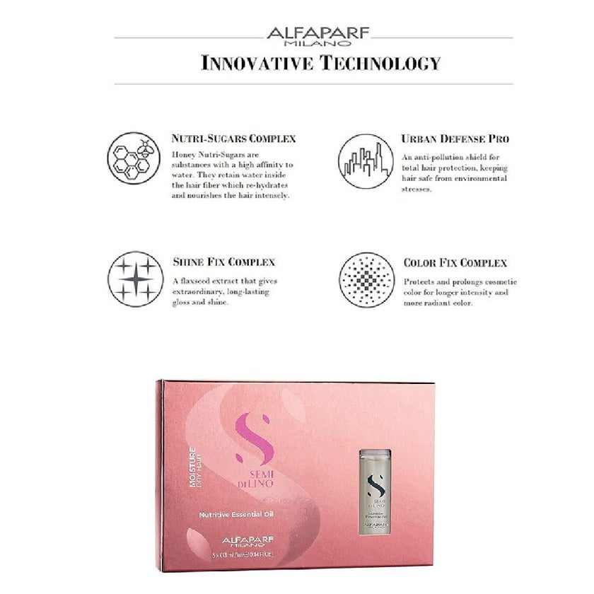 Alfaparf Milano Semi Di Lino Moisture Nutritive Essential Hair Oil For Dry Hair, Pack of 6 x 13ml Vials