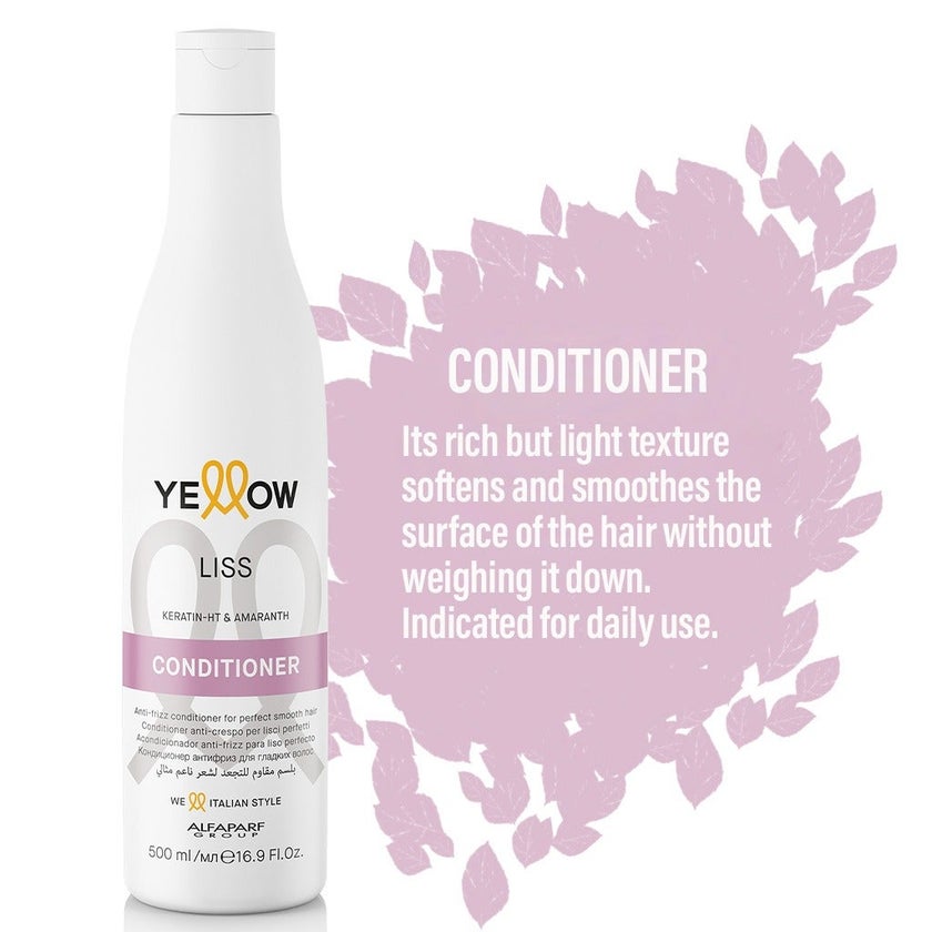 Alfaparf Yellow Liss Professional Anti-Frizz Smoothing Conditioner With Keratin HT & Amaranth For Frizz Hair 500ml